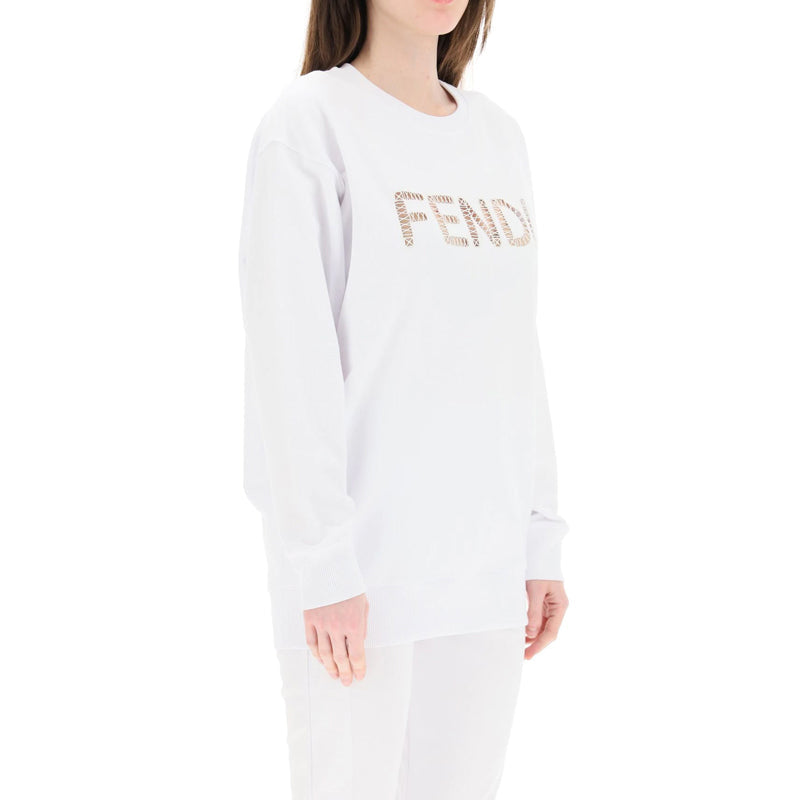 (WMNS) FENDI Alphabet Logo Round Neck Long Sleeves Hoodie White FS7248AFLCF0ZNM
