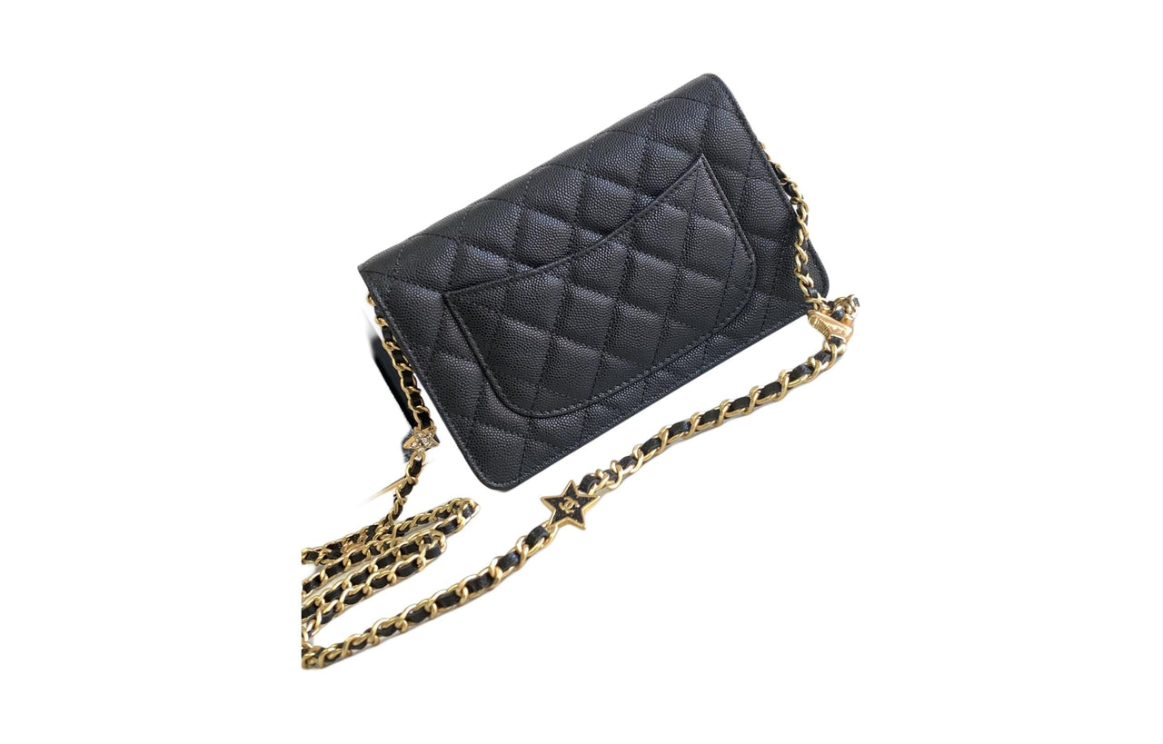 CHANEL WOC Litchi Cow Leather Shoulder Bag Crossbody Bag Wallet Women's Black