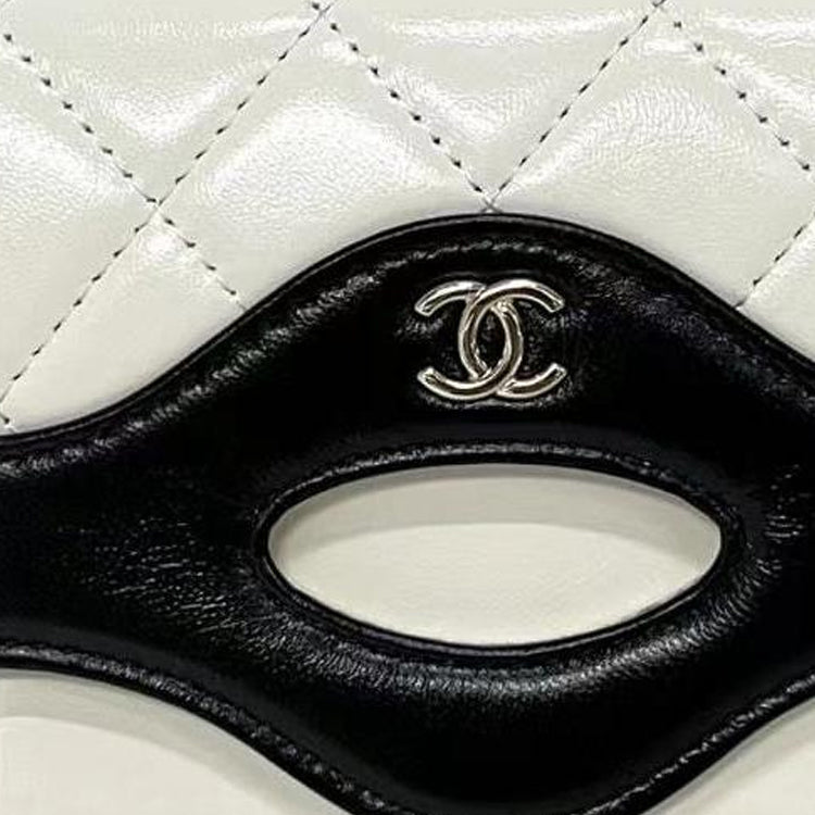 CHANEL Leather Wallet Women's White & Black