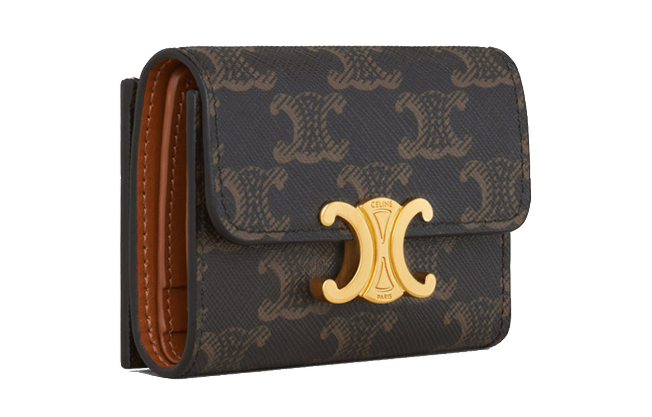 CELINE Triomphe Canvas Card Holder Wallet Women's Tan