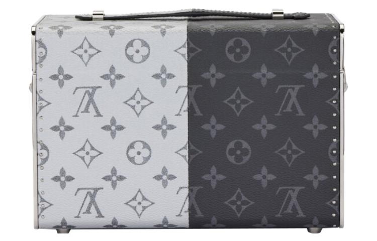 LOUIS VUITTON Leather Paneled Canvas Hard Case Unisex Black & Gray