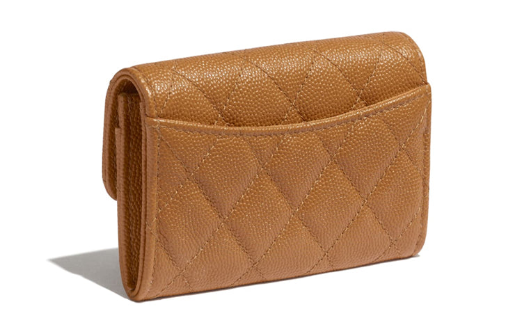 CHANEL Cow Leather Wallet Women's Caramel Brown
