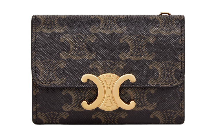 CELINE Triomphe Canvas Card Holder Wallet Women's Tan