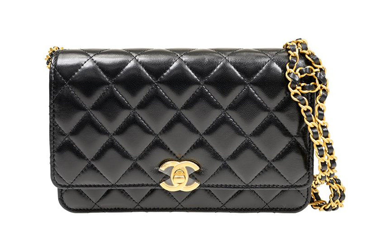 CHANEL Lambskin Shoulder Bag Crossbody Bag Wallets Regular Women's Black