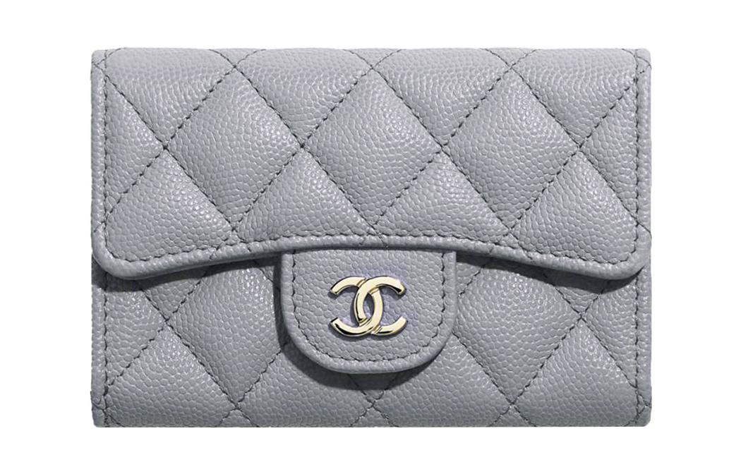 CHANEL Cow Leather Coin Purses Wallets Regular Women's Gray