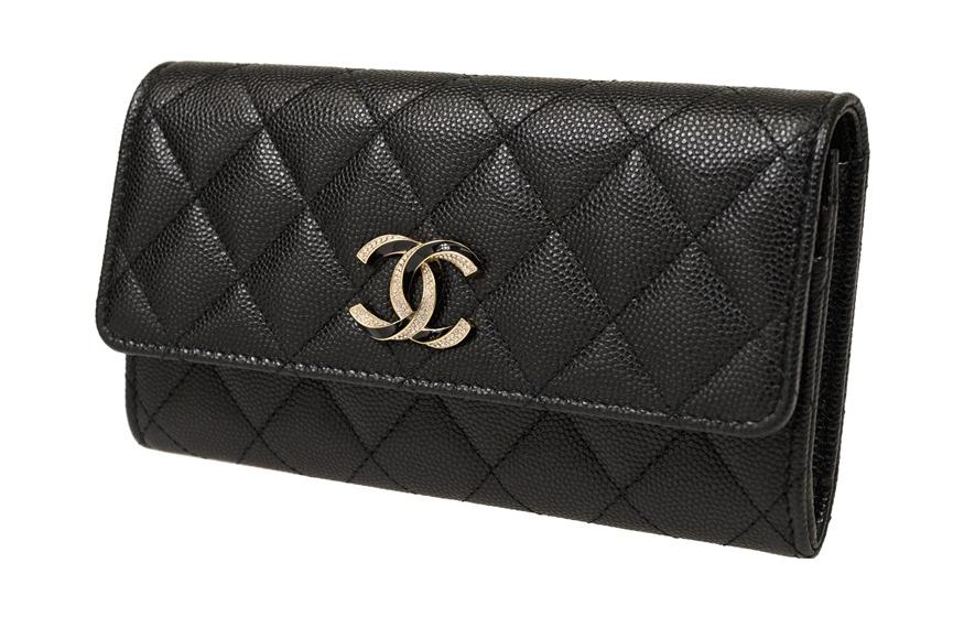 CHANEL Cow Leather Wallet Coin Purse Wallet Women's Black