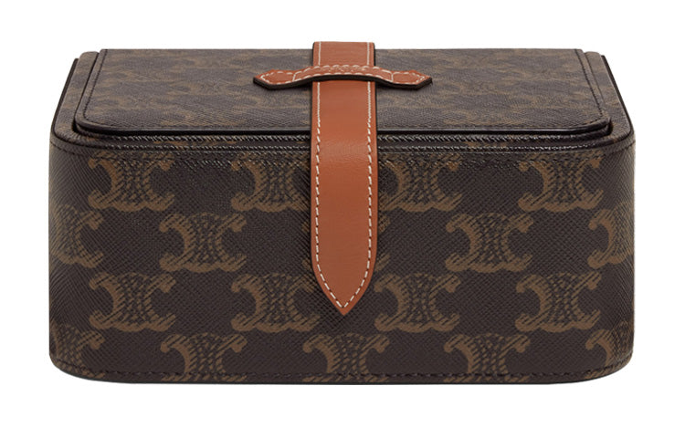 CELINE Cow Leather Pearl Box Storage Box Large Size Women's Tawny