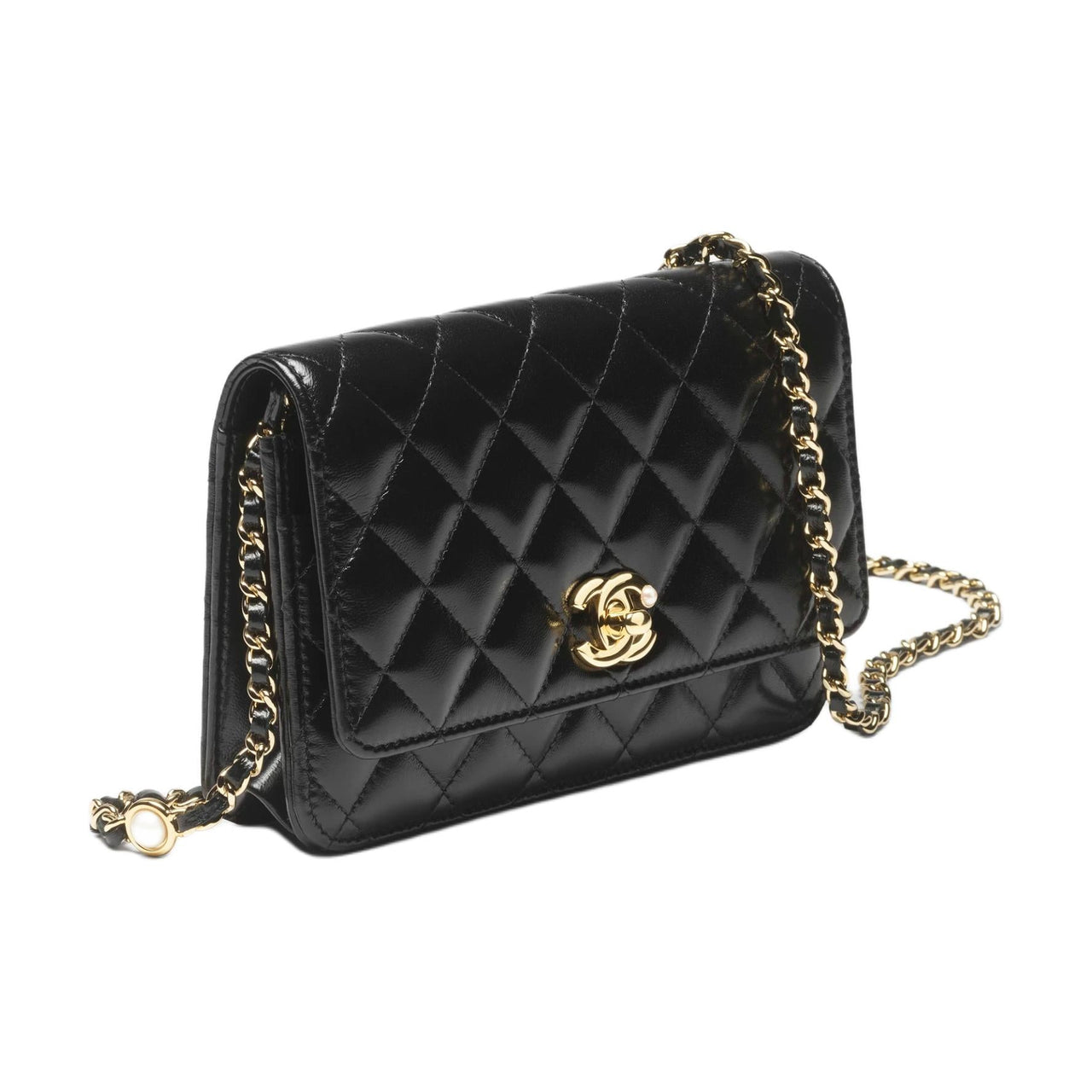 CHANEL Lambskin With Artificial Pearl Shoulder Bag, Crossbody Bag, Wallet Women's Black