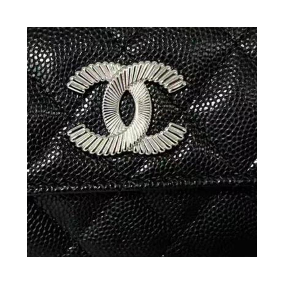 CHANEL Leather Wallet Women's Black