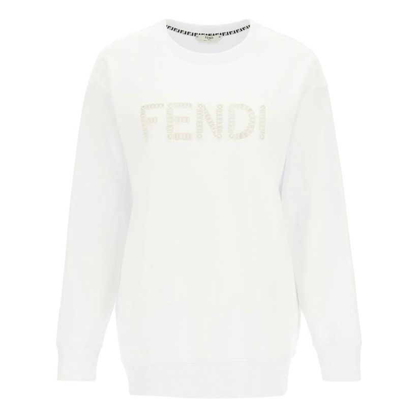 (WMNS) FENDI Alphabet Logo Round Neck Long Sleeves Hoodie White FS7248AFLCF0ZNM