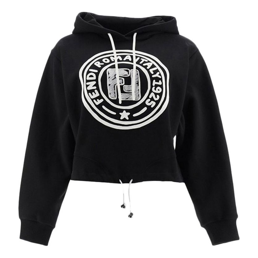 (WMNS) FENDI F Pattern Printing Hoodie Black FS7035AC6DF0GME
