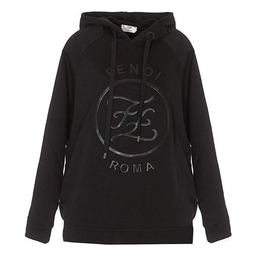 (WMNS) FENDI SS21 Karligraphy Logo Printing Drawstring Hoodie Black FAF105AA4HF0ZNJ