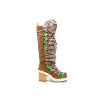 Hogan Fur-Trimmed Lace-Up Knee-High Boots
