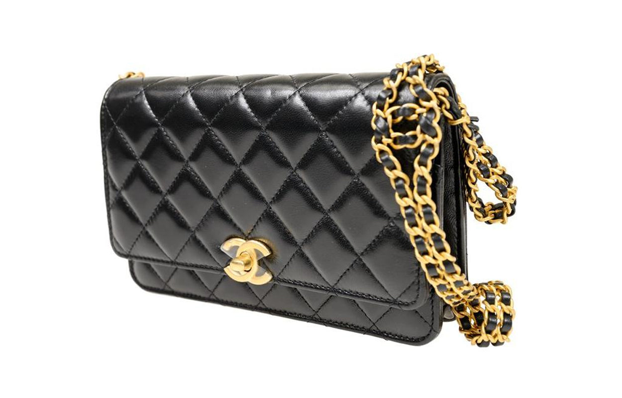 CHANEL Lambskin Shoulder Bag Crossbody Bag Wallets Regular Women's Black