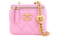 CHANEL 23P SS Grain Embossed Cow Leather Box Bag, Handheld Bag, Shoulder Bag, Crossbody Bag Small Size Women's Pink