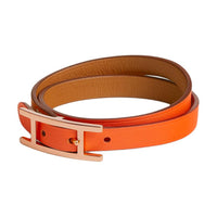 HERMES Calfskin Rose Gold-Plated Bangles Unisex Brown