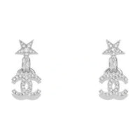 CHANEL Crystal Stud Earrings Women's Silver