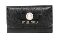 MIU MIU Calfskin Key Pouch Wallet Unisex Black