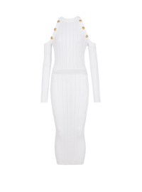 Balmain Women's Ls Off Shoulder Knit Midi Dress