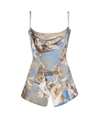 Balmain Women's Strap Tailored Sky Printed Satin Top