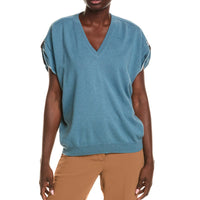 Brunello Cucinelli V-Neck Short-Sleeve Sweater