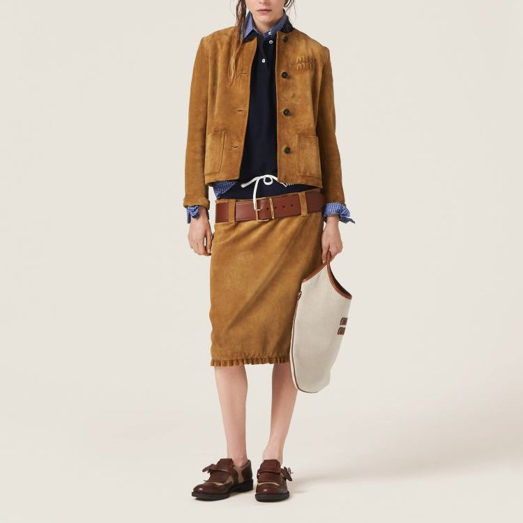 MIU MIU SS24 Leather Jacket Women's Brown