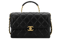 CHANEL Embossed Calfskin With Grains Handbag Shoulder Bag Crossbody Bag Small Size Women's Black