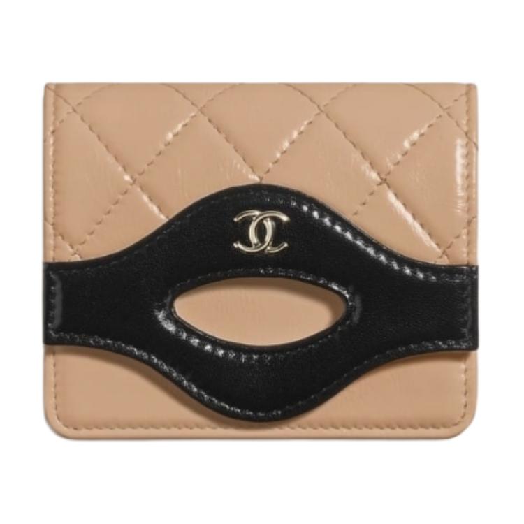 CHANEL Leather Wallet Women's Brown & Black