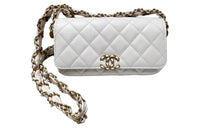 CHANEL Cow Leather Mouth Cover Bag Crossbody Bag Women's White