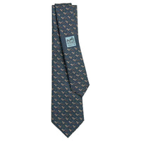 HERMES Mulberry Silk Ties Men's Dark Petroleum Blue