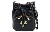CHANEL Mini Bucket Bag With Chain Grained Calfskin Gold Black