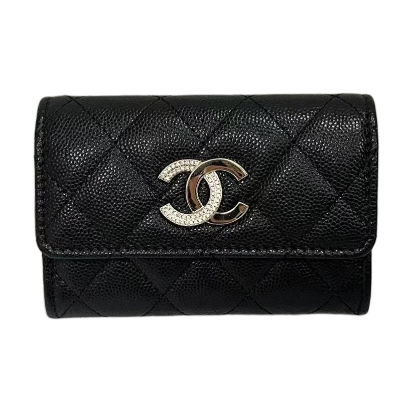 CHANEL Leather Wallet Women's Black