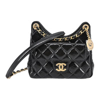 CHANEL Cow Leather Hobo Bag Shoulder Bag Crossbody Bag Small Size Women's Black