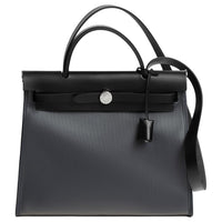 HERMES Cow Leather Handbag Unisex Limestone Gray & Light Beige & Black
