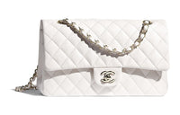 CHANEL Classic Flap CF Textured Calfskin Chain Bag Shoulder Bag Crossbody Bag Medium Size Women's White