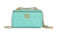 CHANEL Lambskin Shoulder Bag Crossbody Bag Unisex Turquoise