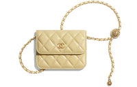 CHANEL Lambskin Chain Bag, Waist Bag, Shoulder Bag Women's Chick Yellow Color