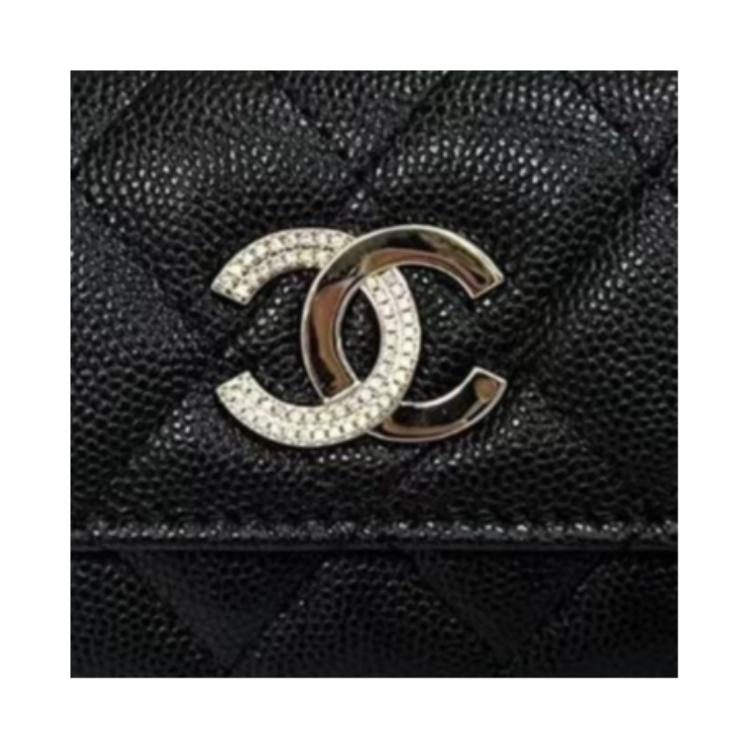 CHANEL Leather Wallet Women's Black