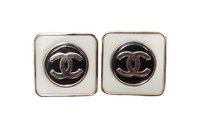 CHANEL Enamel Hoop Earrings Women's White