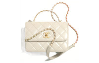 CHANEL 23P SS Smooth Cow Leather Handbag Shoulder Bag Crossbody Bag Mini Women's White