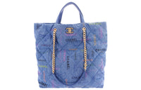 CHANEL Denim Tote Bag Shopping Bag Shoulder Bags Handbags Women's Blue