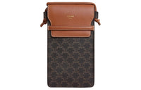 CELINE Canvas With Sheepskin Trim Shoulder Bag Crossbody Bag Cell Phone Pouch Women's Tawny