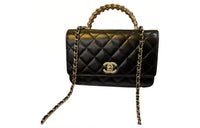 CHANEL Bright Crinkle Lambskin Artificial Pearl Metal Shoulder Bag, Crossbody Bag, Handbag Women's Black
