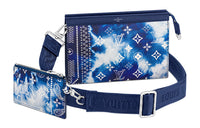 LOUIS VUITTON Cow Leather 2-in-1 Card Holder Shoulder Bag Crossbody Bag Men's Tie-Dye Blue