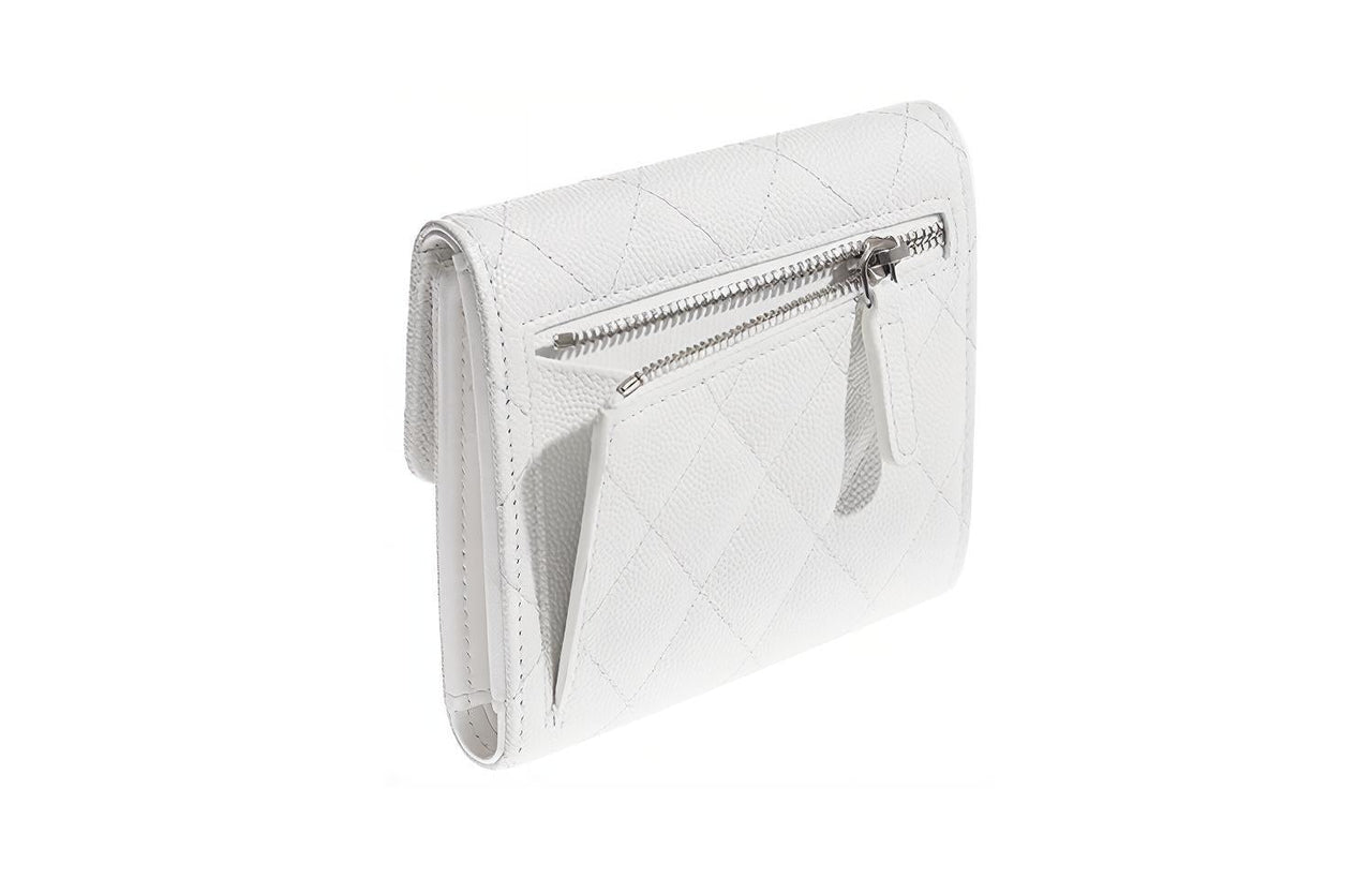 CHANEL Cow Leather Flap Bag Wallet Regular Women's White