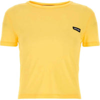 MIU MIU Solid Logo Sticker Crew Neck Short-Sleeved T-Shirt T-Shirt Women's Yellow