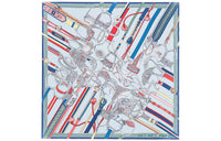 HERMES Silk Scarves Women's Sky Blue/Coral Red/Multicolor