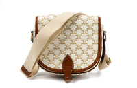 CELINE Triomphe Monogram Canvas And Calfskin Messenger Bag, Shoulder Bag, Crossbody Bag Tubas Women's Candy White