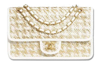 CHANEL 23C Early Spring Lambskin Flap Bag, Crossbody Bag, Shoulder Bag Medium Size Women's Gold & White