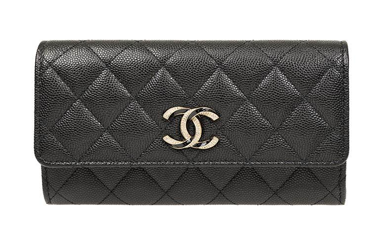 CHANEL Cow Leather Wallet Coin Purse Wallet Women's Black